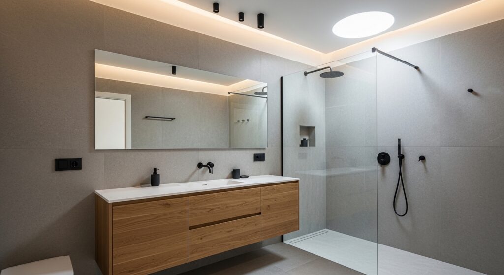 Bagno moderno ristrutturato in edilizia libera senza permessi comunali