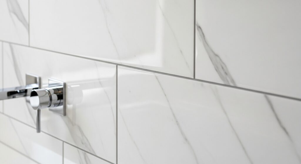 Controllo qualità della posa piastrelle con livella laser in cantiere