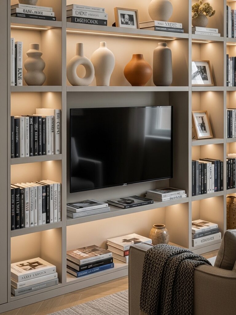 Salotto di piccole dimensioni con divano compatto, due poltroncine a centro stanza e TV a parete sullo sfondo
